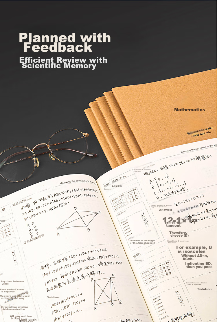 Jinlongxing [5-Pack] Kraft Paper Subject Notebooks B5 for Middle And High School Students, Classroom Error Correction Books, Homework Books, Notebooks, Journals, Comprehensive Notebooks, 5-Pack Set 6737 3