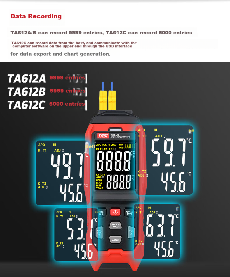 Teans Thermocouple Temperature Meter Multi-Channel Temperature Tester Recorder Contact Thermometer TA612C 4