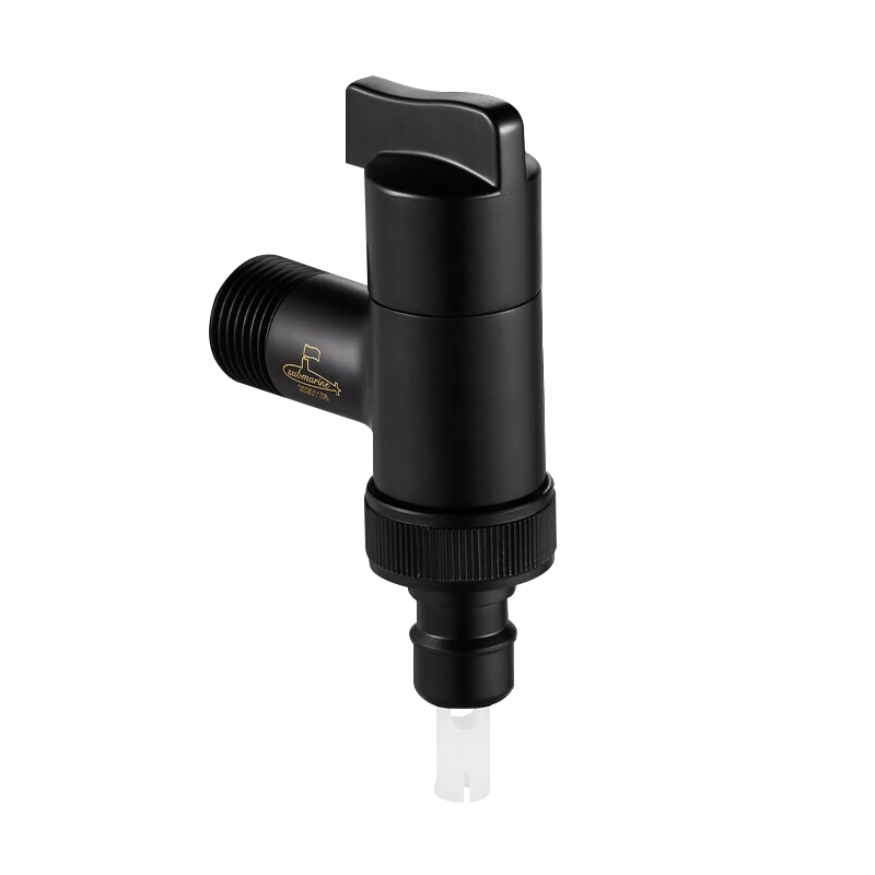 Submarine F404B Angle Valve Washing Machine Faucet Spout, Brass Baked Paint, 1/2 Inch Quick Connect, 3/4 Inch Threaded Shut-Off Device, Black