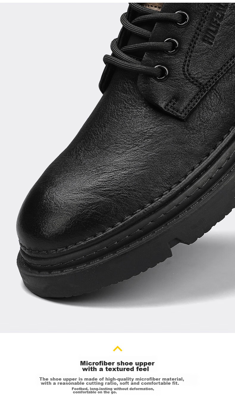 HLA Men's Casual Shoes, Leather Upper Thick-Soled Work Boots, L011 (Height-Increasing Style), Black, Size 42 15