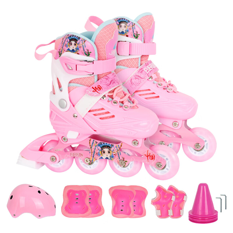 EVERVON Roller Skates for Children, Inline Skates with Full Lighting, Model 388, Includes Free Helmet And Protective Gear, Pink, Size S (Suitable for Ages 3-6)