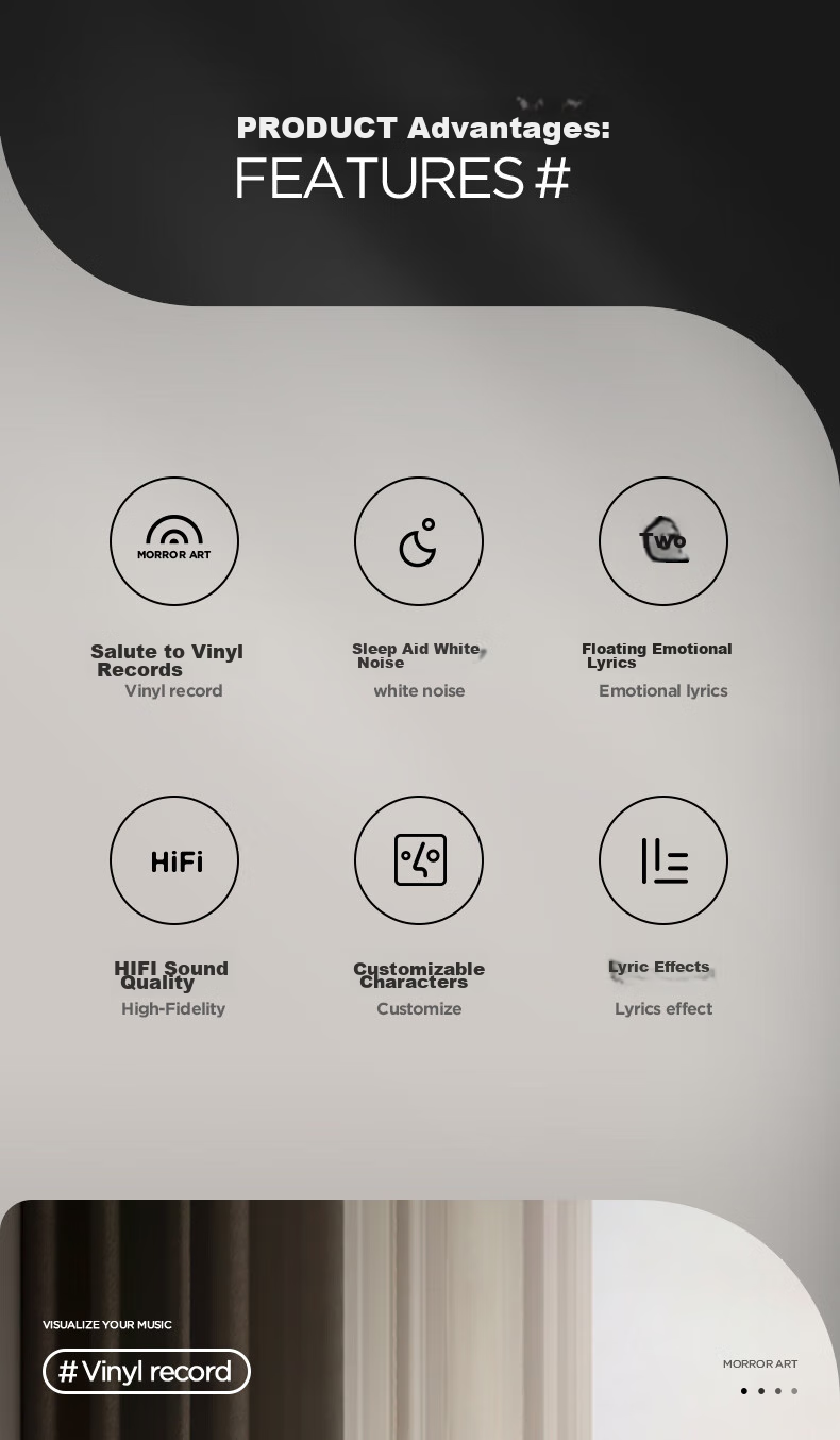 MORRORART Muna M2 Desktop Song Lyrics Speaker with Floating Subtitles, Vinyl Record, Wireless Bluetooth Speaker, Smart Home Birthday Gift, Subsidy, Electronic Digital Photo Frame 3