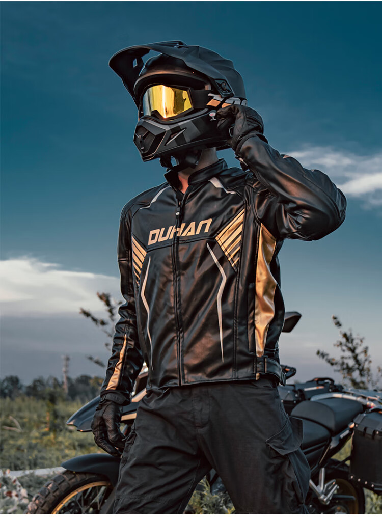DUHAN D-2168 Motorcycle Riding Jacket, Long-Sleeve Racing Suit, Off-Road Motorbike Leather Jacket, Autumn And Winter Black Gold Men's Style M 12