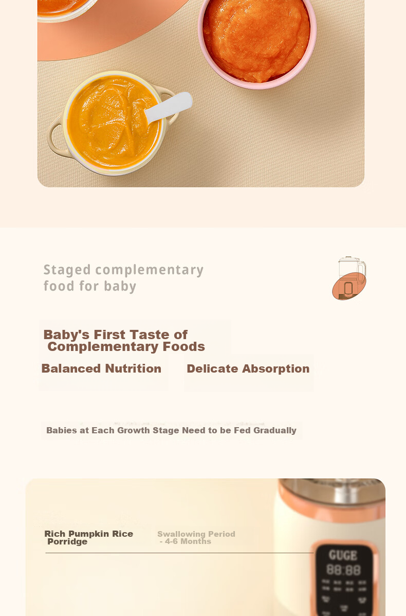 GUGE German [June - 2 Years] All-In Steaming, Cooking And Mixing Baby Food Processor with Stainless Steel Blades, Multifunctional Grinder And Crusher, Automatic Home Juicer And Food Processor GG658 12