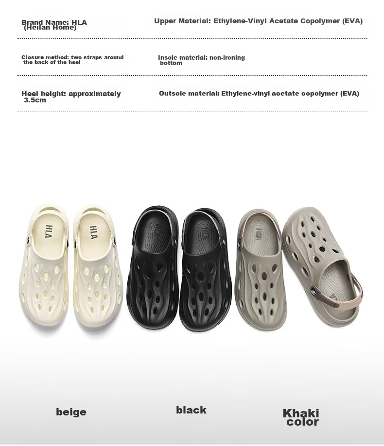 HLA Sandals, Men's Outdoor Hole Shoes, Beach Slippers K047/K061, Beige, Size 42/43 (Dual Size) 5