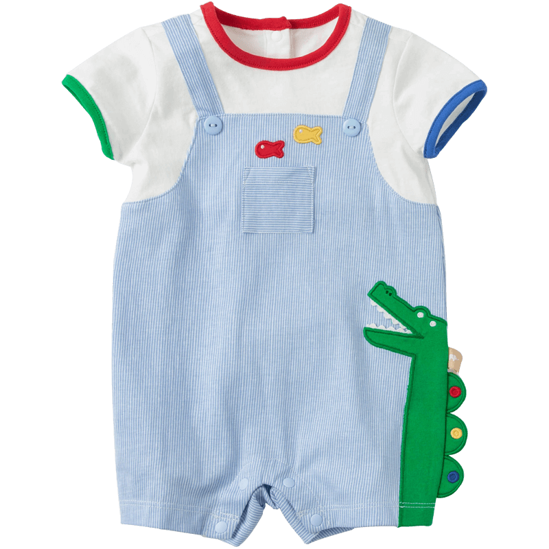 DAVE & BELLA Baby Clothes, Newborn Onesie, Infant Romper, Summer Thin Cotton Style for Boys, DB17261 Blue, Baitiao Pattern, 73cm