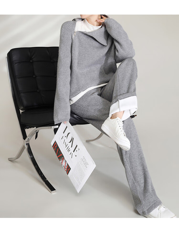 LOUISYAO Women's Winter Simple Solid Color High-Waist Fleece-Lined Thickened Straight-Leg Casual Pants Black 1 M 11