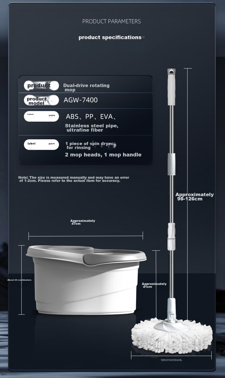 Good Wife 38cm Spin Mop with 2 Mop Heads, Dual-Drive Hydraulic Rod, Effort-Saving, Hands-Free Wet and Dry Cleaning 20