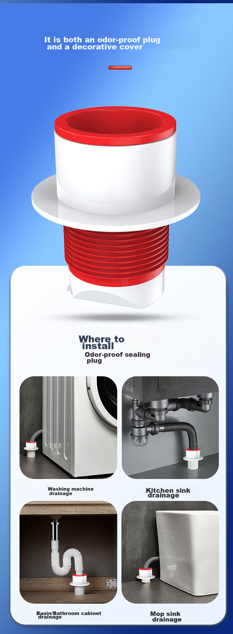 Muvi Kitchen Drain Anti-Odor Device, Sealing Plug Ring, Washing Machine Sink Overflow Special Check Valve Seal Cover 8
