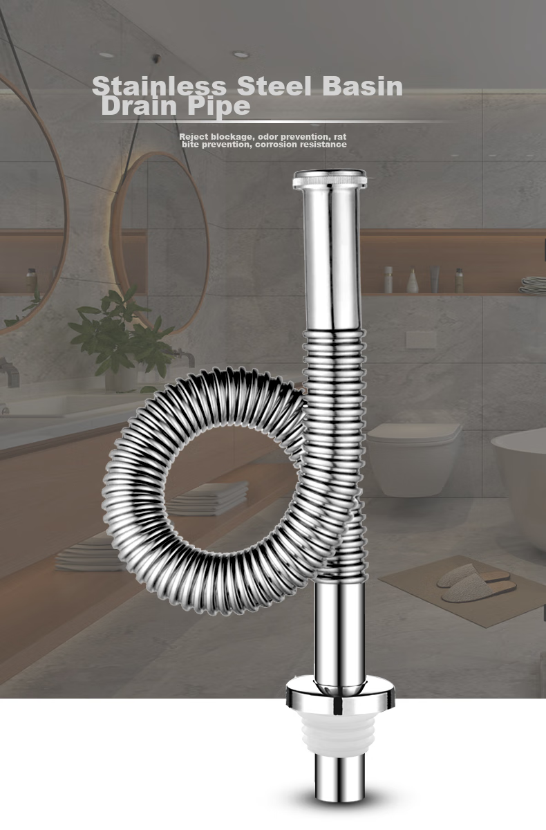 Haili Sink Drain Pipe Anti-Odor Device, Countertop Drainage, Bathroom Cabinet Extendable 96cm ABS Flexible Hose, 73318 1