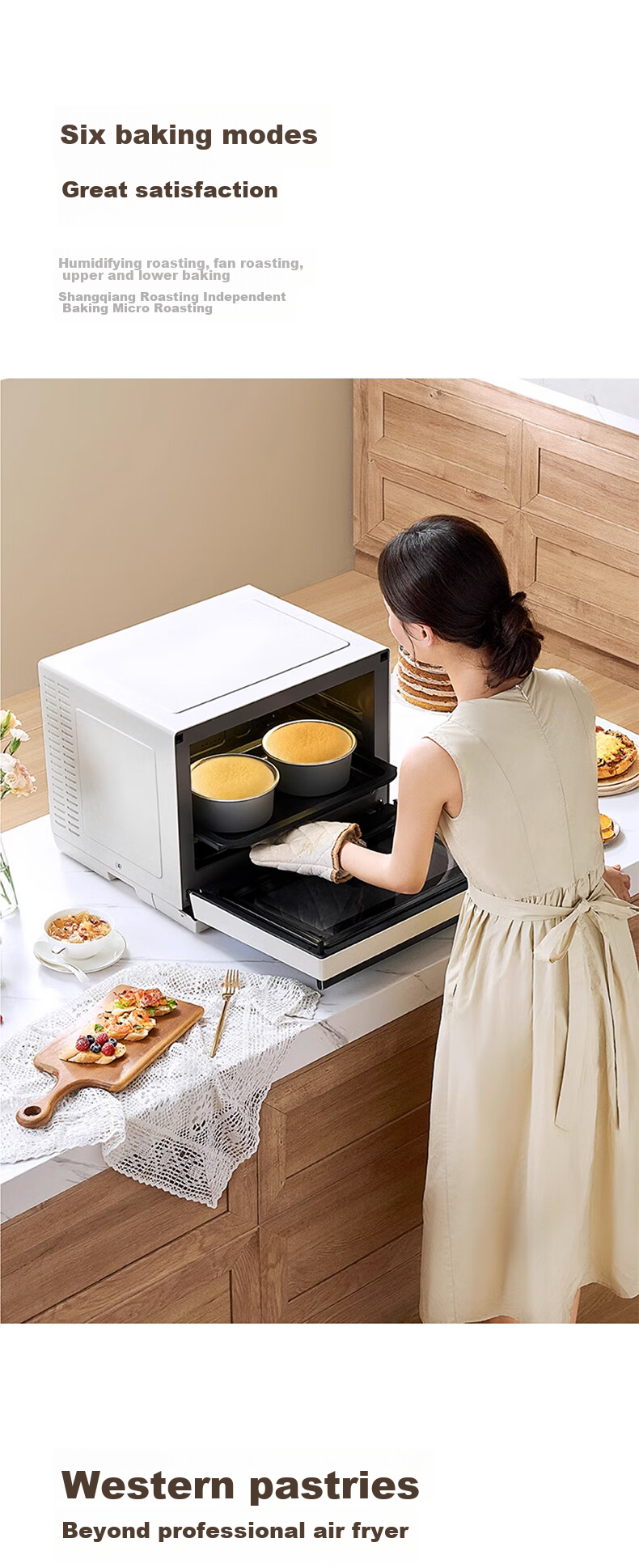 CASDON Microwave Oven Combo Steamer, Baked, Microwave, Steamed And Fried All-In Machine, 32L Large Capacity Ceramic Inner Pot with Membrane, High Definition Color Screen Touch Control B8 16