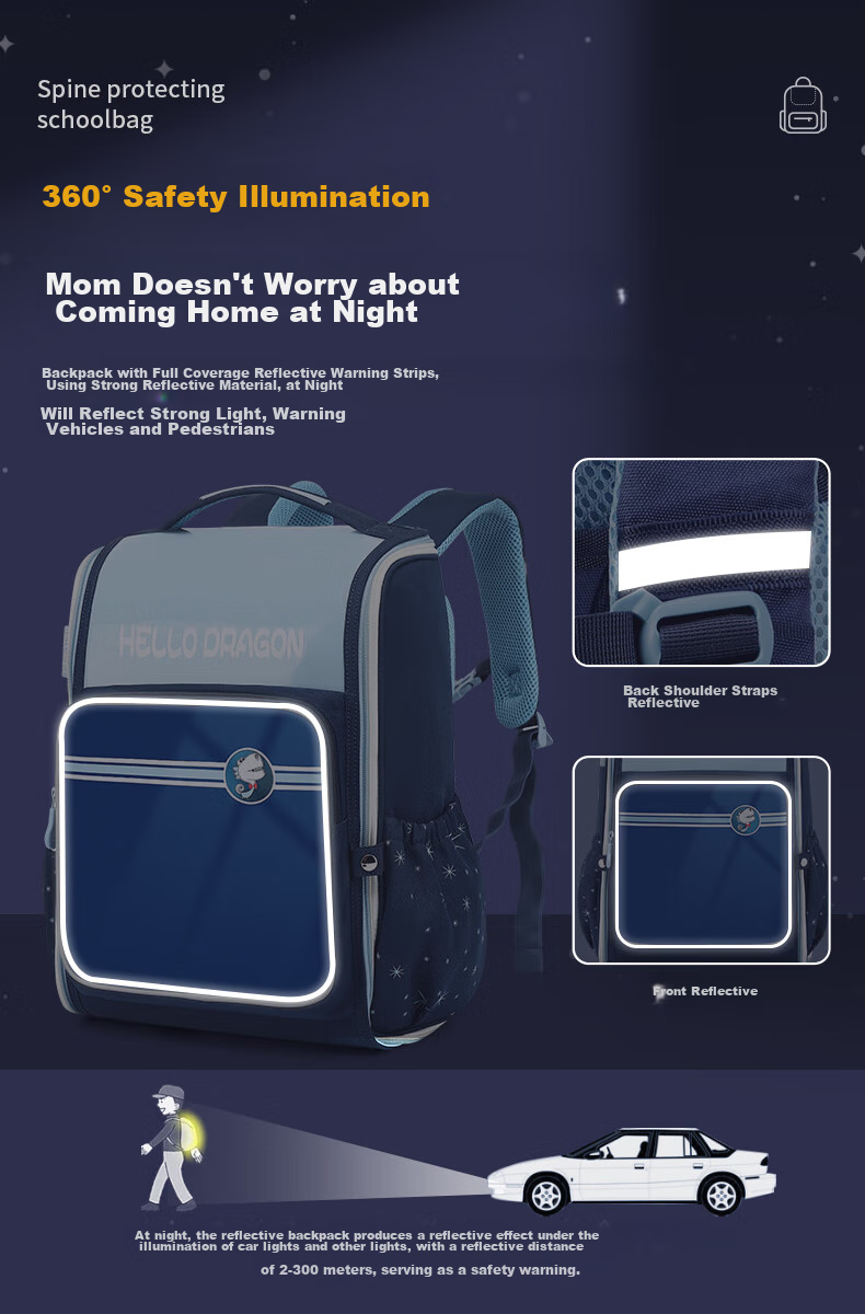 Herder Lightweight Spine-Protecting Backpack for Primary School Students, British Style, for Grades One to Six, Lightweight, Anti-Gravity Elastic Weight-Reducing Backpack 12