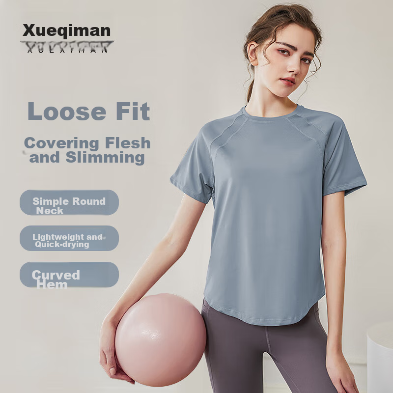 XUEXIMAN Yoga Top for Women, Fitness Wear, Summer Short-Sleeve Shirt, Running Sports, Slim-Fit Top, Pilates Training Outfit