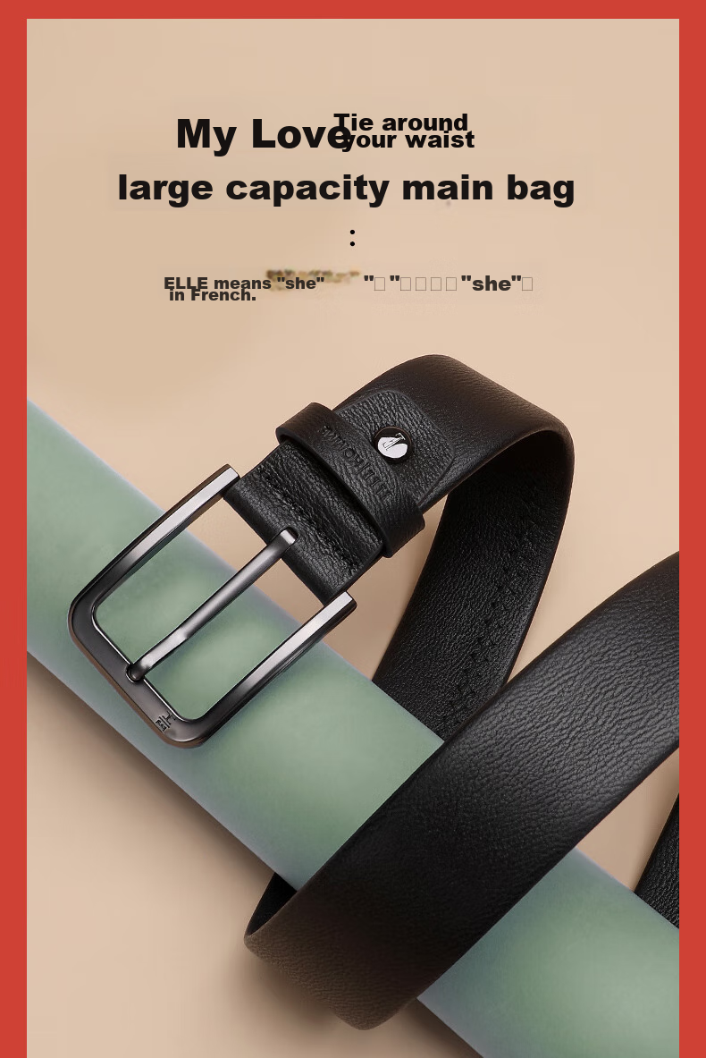 ELLE HOMME Men's Leather Belt with Pin Buckle, Top-Grain Cowhide Casual Trouser Belt for Men, Birthday Gift for Boyfriend 3