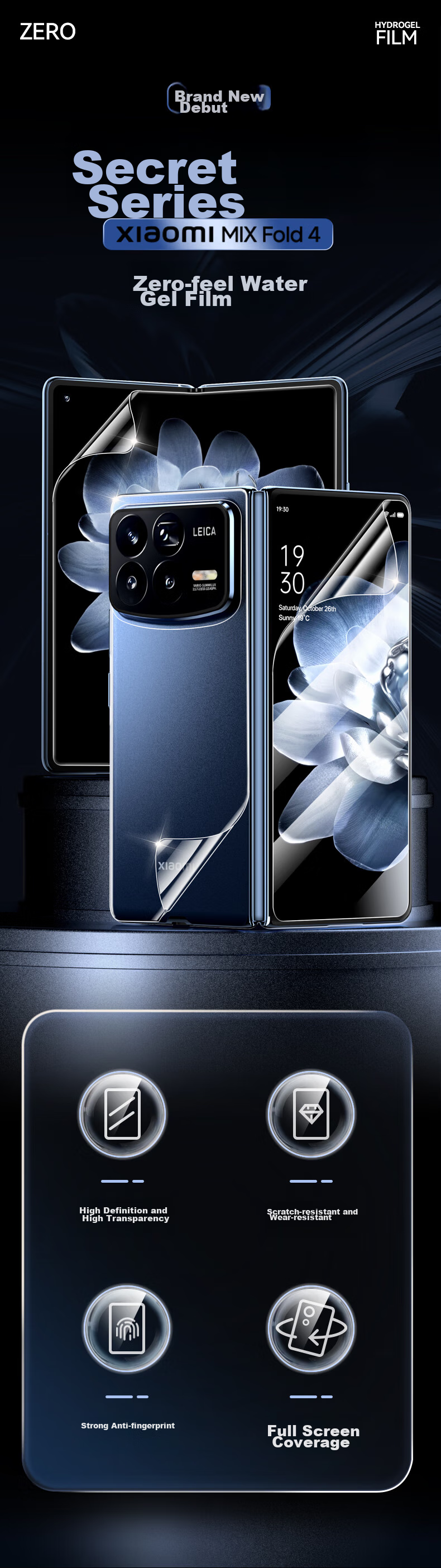 BIAZE [Nano Full Screen] Suitable for Xiaomi MIX Fold4 Hydrogel Soft Film, Mixfold4 Full Adhesive Phone Screen Protector [Inner And Outer Screens Three-Piece Set], HD Non-Tempered JM239 2