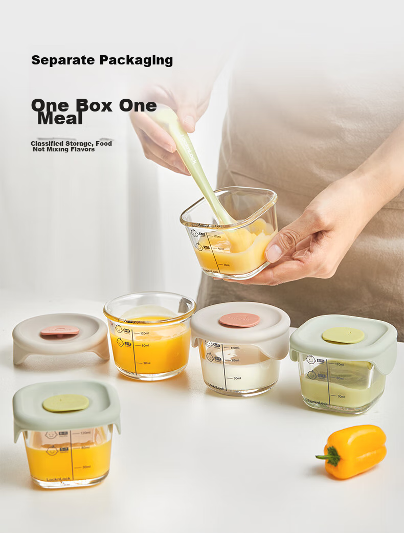 LOCK&LOCK Baby Food Container, Glass Storage Box, Steaming And Cooking Mini Food Tool, Baby Steamed Egg Bowl, Turmeric Yellow Round Shape 11