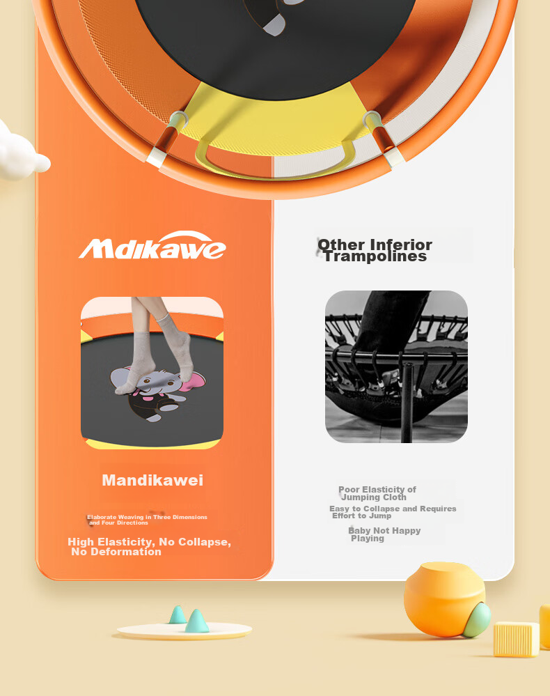 Mdikawe Indoor Trampoline for Home Use, Bouncy Bed Toy for Infants And Children Aged 1-2 Years Old, New Year And Birthday Gift 21