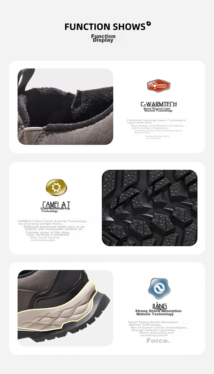 CAMEL Outdoor Casual Shoes, Winter Unisex Footwear, Non-Slip, Impact-Resistant, Wear-Resistant, Fleece-Lined, Warm Slip-On Shoes 10
