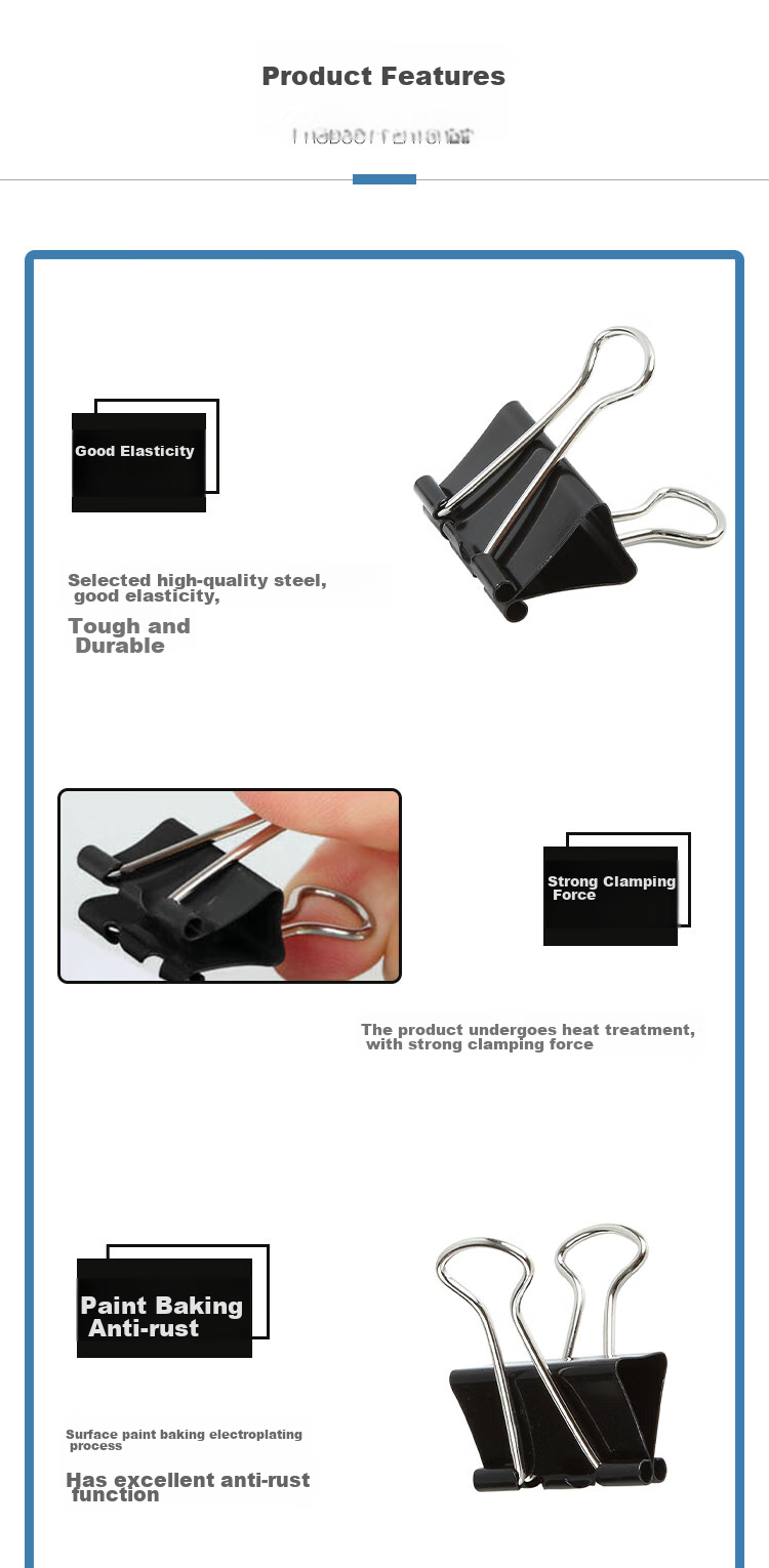 COMIX Black Long Tail Clips Binder Clips, Large Size 41mm Metal Binder Clips Document Clips, 12 Pieces/box, B3606 3