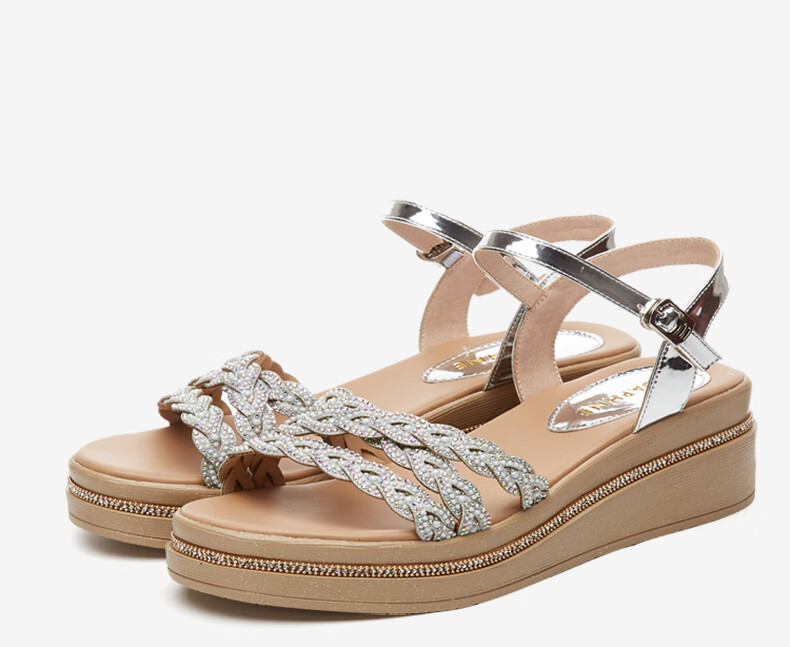 DAPHNE Thick-Soled Wedge Sandals for Women, Fashionable And Elegant Soft-Soled Shoes, Versatile High Heels to Match Dresses, Model 4622303004, Silver, Size 40 33
