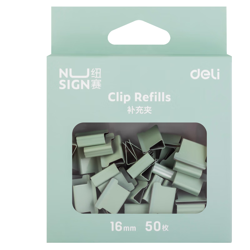 Deli Paper Clip, Colorful Refill Clips, 16mm, 50 Pieces, Large Capacity, Office Supplies, File Organizer, Exam Paper Binding Clips, Green NS086, Spare Clips