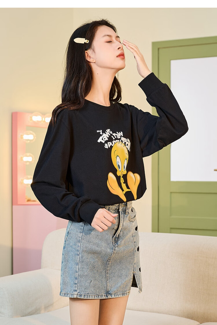 TonLion 2025 Long Sleeve T-Shirt for Women, Casual College Style Base Layer Top Inner Wear [Tubaguo Collaboration], Black, M 10