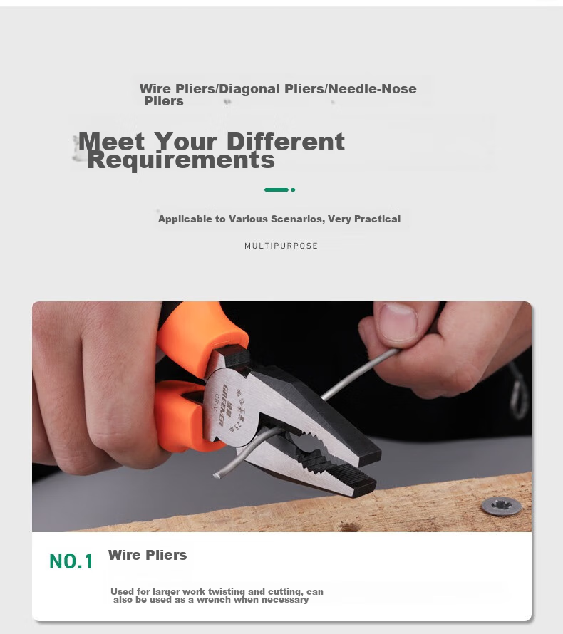 GREENER Needle-Nose Pliers, Electrician's Pliers, 8-Inch Household Pliers, Labor-Saving Industrial-Grade Multifunctional Wire Cutters, Line Snips, Wire Breaker 14