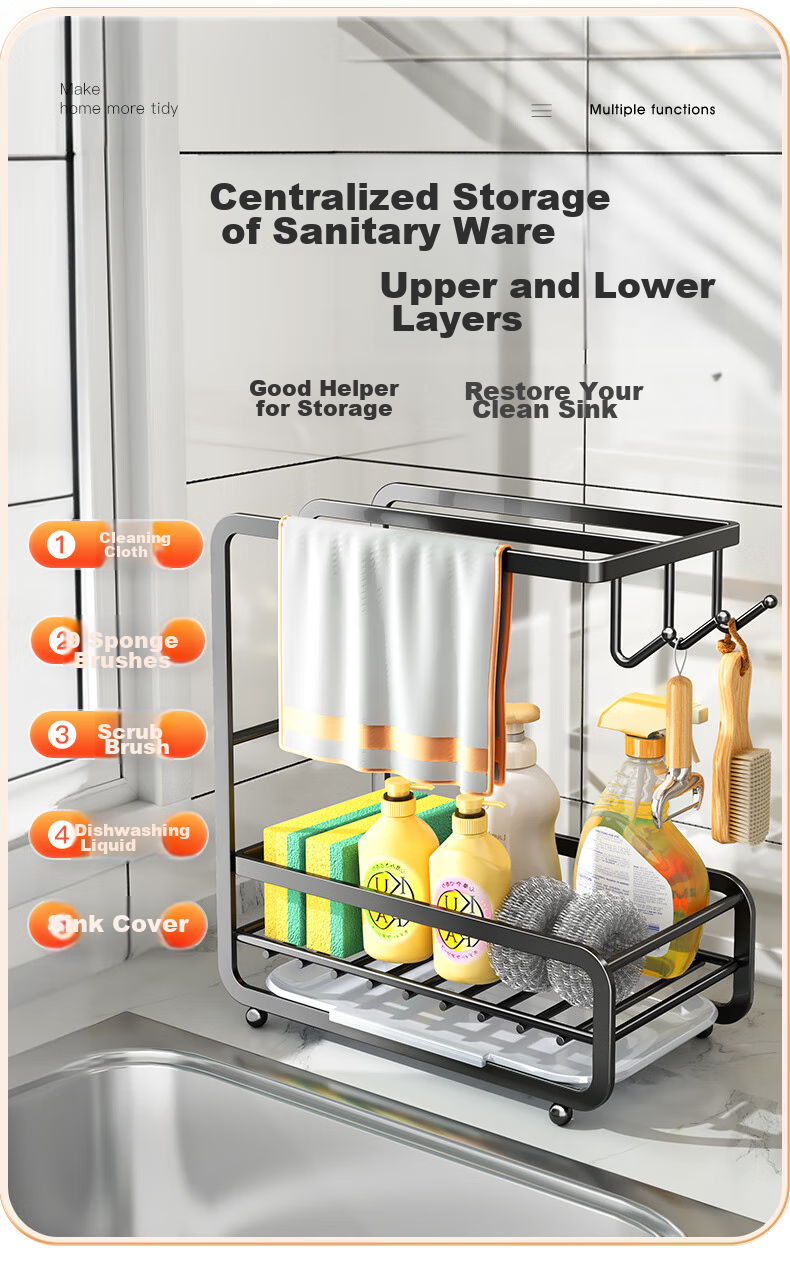 Shuaishi Stainless Steel Kitchen Towel Rack Draining Rack No-Drill Dishcloth Holder Sink Sponge Storage Shelf 13