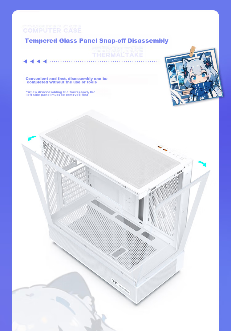 Thermaltake (Tt) Steel Shadow Transparent S Seaside View Case Computer Tower White (ATX Motherboard / Supports 360mm Water Cooling / 270° Panoramic View / 9 Fan Positions / 4090 Graphics Card) 9