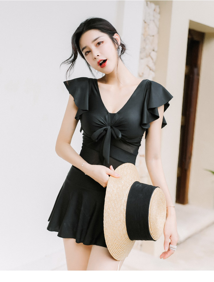 DK Swimsuit for Women, Sexy Push-Up Korean Style One-Piece Dress, Conservative Tummy-Covering Slimming Swimwear for Hot Springs, Red, M 6