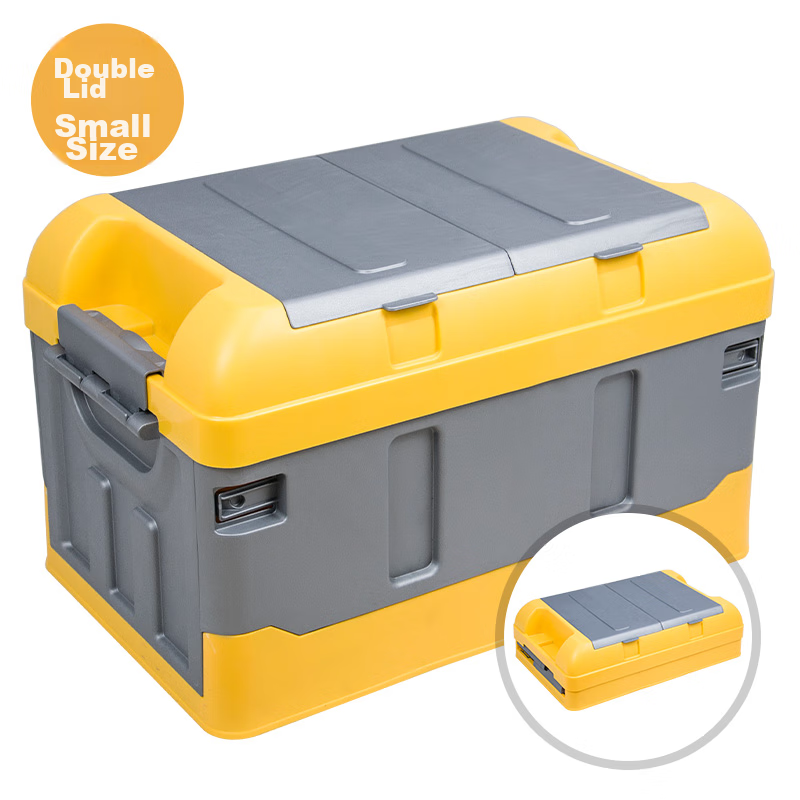 YUECAR Trunk Storage Box, Car Organizer Container, Foldable Car Storage Box with Double Lids, 40L Gray And Yellow