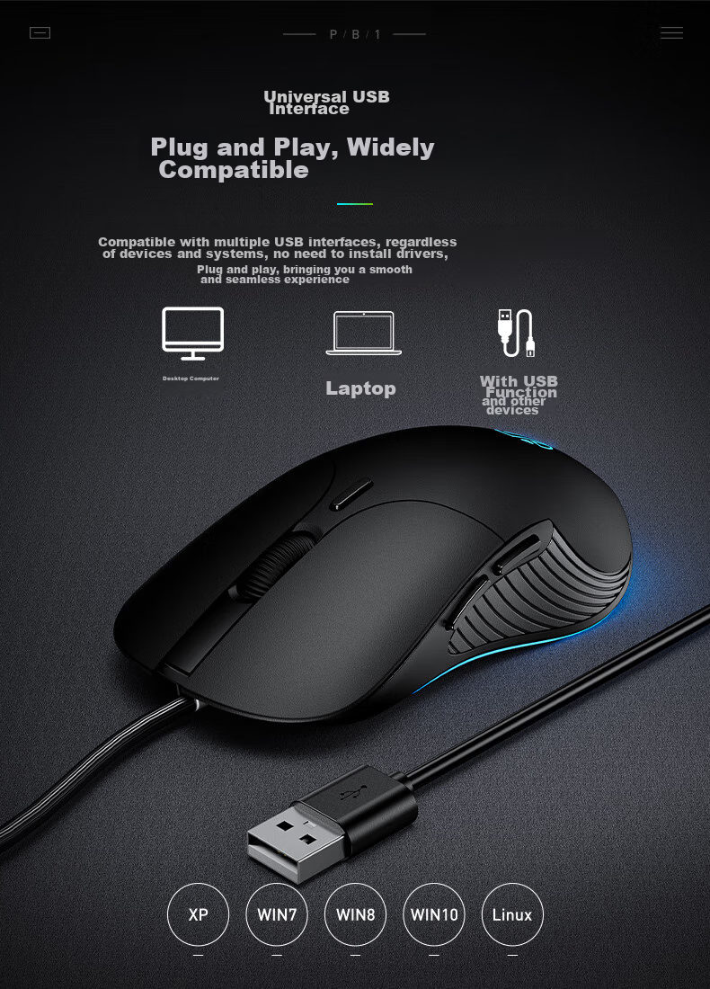 INPHIC B1 Wired Gaming Mouse, Macro Light-Sound Office Ergonomic USB Interface, Compatible with Laptops And Desktops, White 6