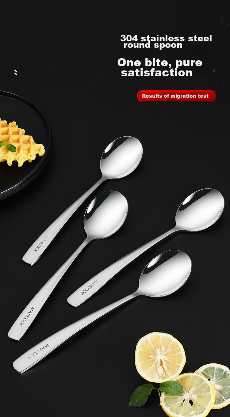 MAXCOOK 304 Stainless Steel Soup Ladle And Spoon Set, Extra Large And Thick Round Bottom Serving Spoons, Rice And Soup Spoons, 4-Piece Set MCGC9533 1