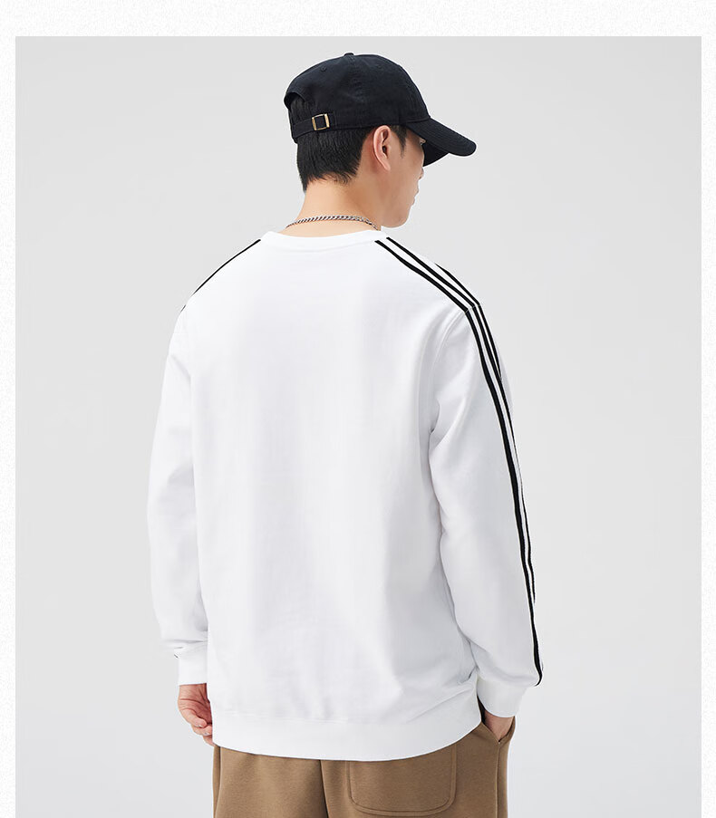 Dingfengbaoluo American-Style Striped Sweatshirt for Men, Spring Solid Color Pullover Round Neck Undershirt, Loose Versatile Top QZ33 White XL 8