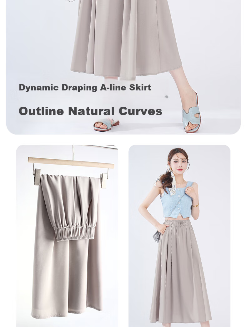 LangSha Ice Silk White Midi Skirt for Women, 2025 New Summer Thin Cool A-Line Skirt, Slimming Versatile Mid-Length Skirt 11