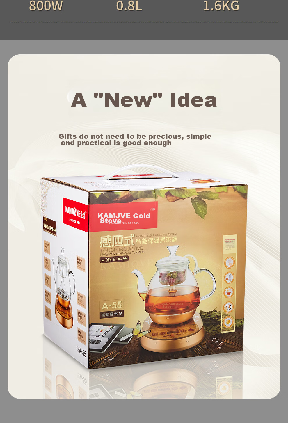 KAMJOVE Hot Press Spray Tea Maker, Teapot for Brewing Tea, Tea Set, 0.8L Glass Health-Preserving Tea Pot, A-96 21