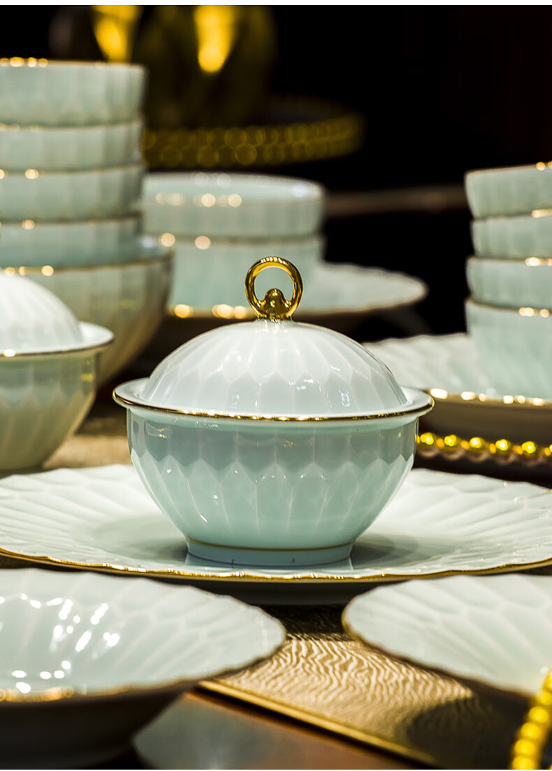 Guanpo 2025 Underglaze Color Bowl And Plate Set, High-End Tableware Set from Jingdezhen, Porcelain Bowls And Plates for Home Use, Housewarming Gift 18