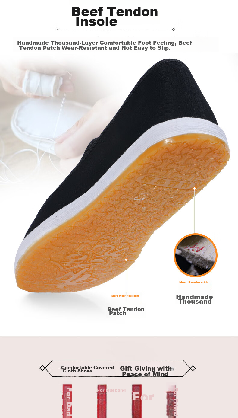 BUS HEYUAN Traditional Thousand-Layer Slip-On Odor-Resistant Old Beijing Cloth Shoes, Casual Middle-Aged And Elderly Men's Shoes, Cowhide Sole YW3PT, Size 42 7