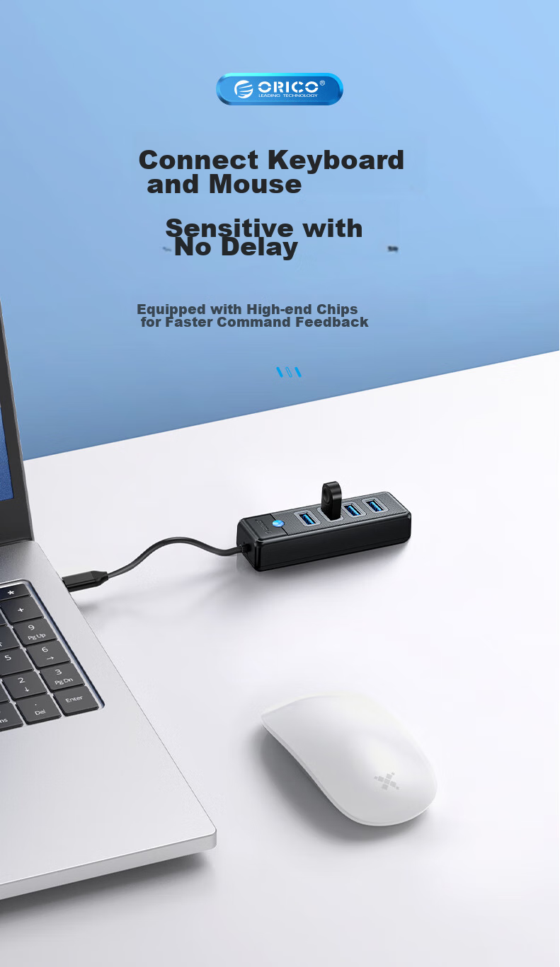 ORICO USB Hub Splitter, MINI HUB with One-To Expansion Dock Adapter, Laptop Direct Plug-In Hub, Multi-Port USB Hub, Gray 5