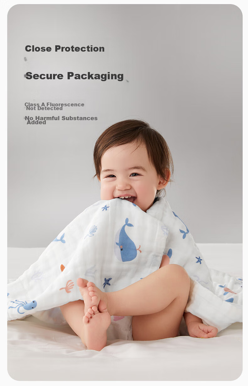 Shiyuejiejing Baby Bath Towel Gift Set, 5-Piece Set, Pure Cotton Breathable Gauze Bath Towel, Baby Bath Cover, 1 Bath Towel + 4 Square Towels 13