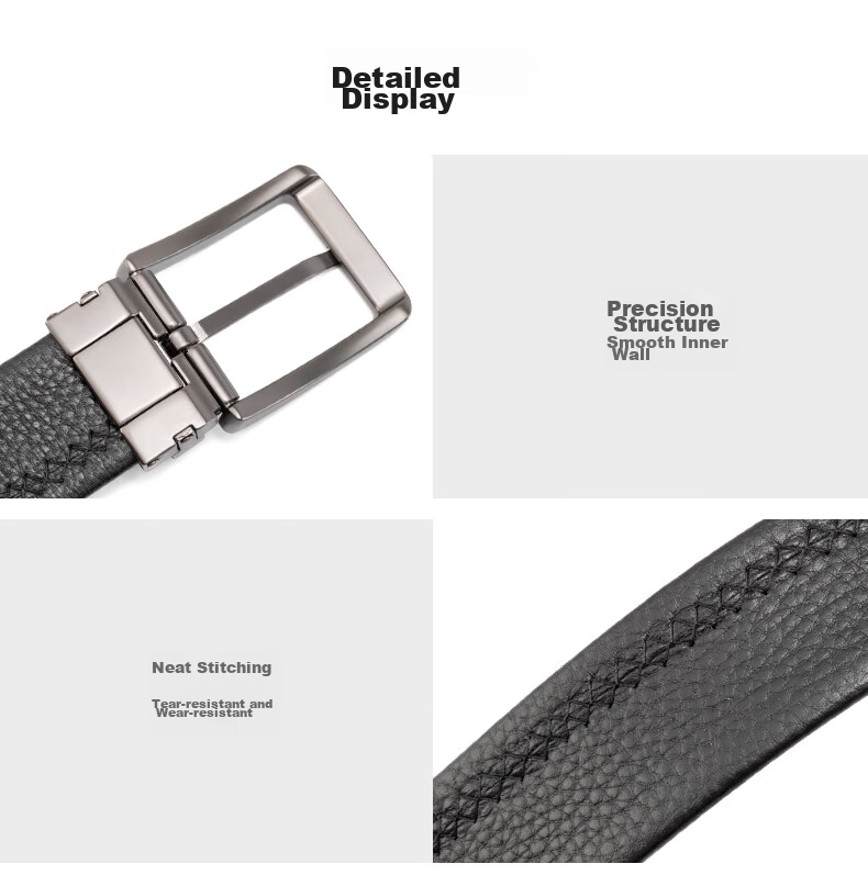Aokang Men's Belt with Pin Buckle, Top-Grain Leather Waistband, Business Trouser Belt, Birthday Gift for Husband 12