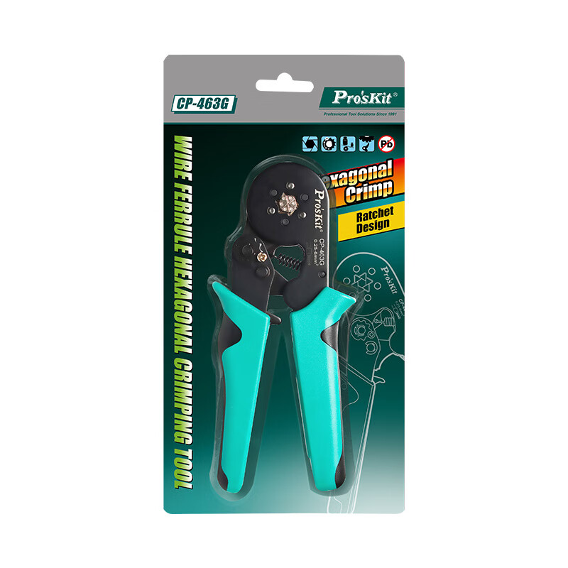 Pro'sKit CP-463G Self-Adjusting European Tube Terminal Crimping Pliers, Professional Electrician Wire Crimping Tool (Hexagonal)