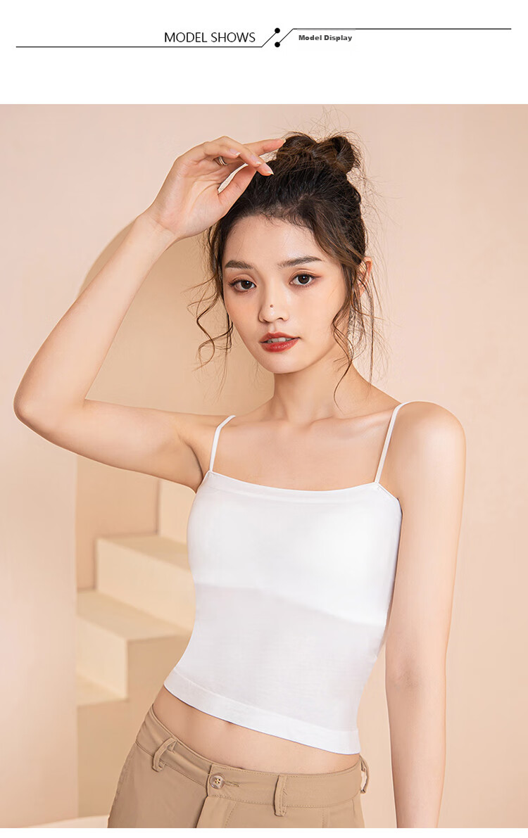 LangSha Women's Camisole Tank Top with Built-In Bra Pads And Chest Pads, Sexy Undershirt, 2-Pack, White + Khaki, One Size Fits All 19