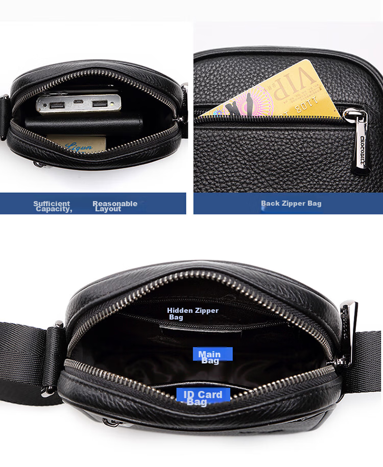 CROCODILE Top-Grain Leather Youth Shoulder Bag, Men's Fashionable Phone Pouch, Versatile Crossbody Small Bag, Birthday Gift T2397 7