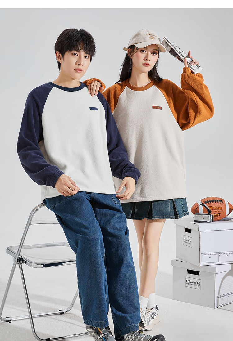 TonLion 2023 Couple's Matching Round Neck Raglan Sleeve Fleece Sweatshirt, Men's Style/black, S 19