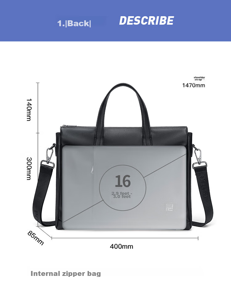 POLO Leather Briefcase, Men's Business Handbag, 16-Inch Laptop Bag, Horizontal Style, Single-Shoulder Document Bag, Birthday Gift 15