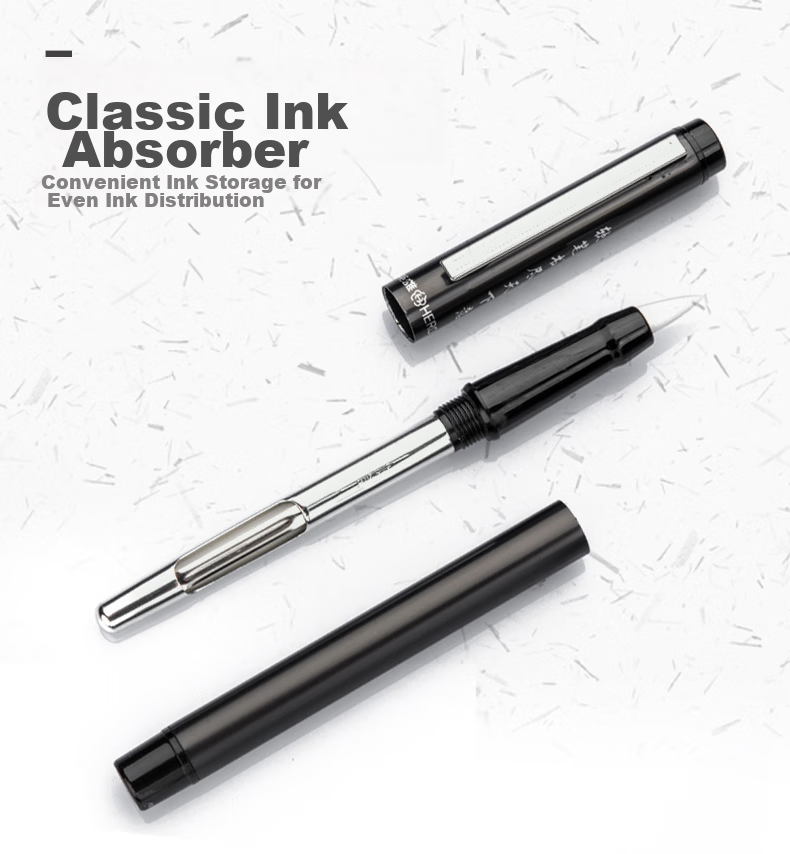 HERO Fountain Pen-Style Brush Pen 2061, Soft-Tip Medium Regular Script Calligraphy Pen with Refill, for Adult Beginners And Students, Black 8