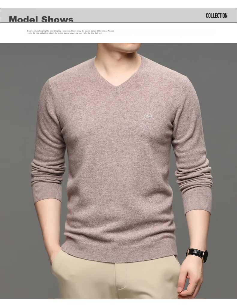 Hengyuanxiang Men's Thick 100% Pure Wool Sweater, Autumn And Winter Solid Color Casual Base Layer Knit Pullover for Young And Middle-Aged Me 21