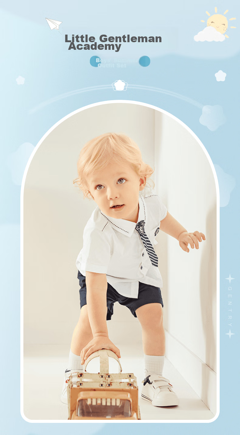 DAVE & BELLA DAVE & BELLA Boys' Summer Outfit, Children's Preppy Stylish Clothing, Baby Boy Short-Sleeve Shorts Two-Piece Set 1