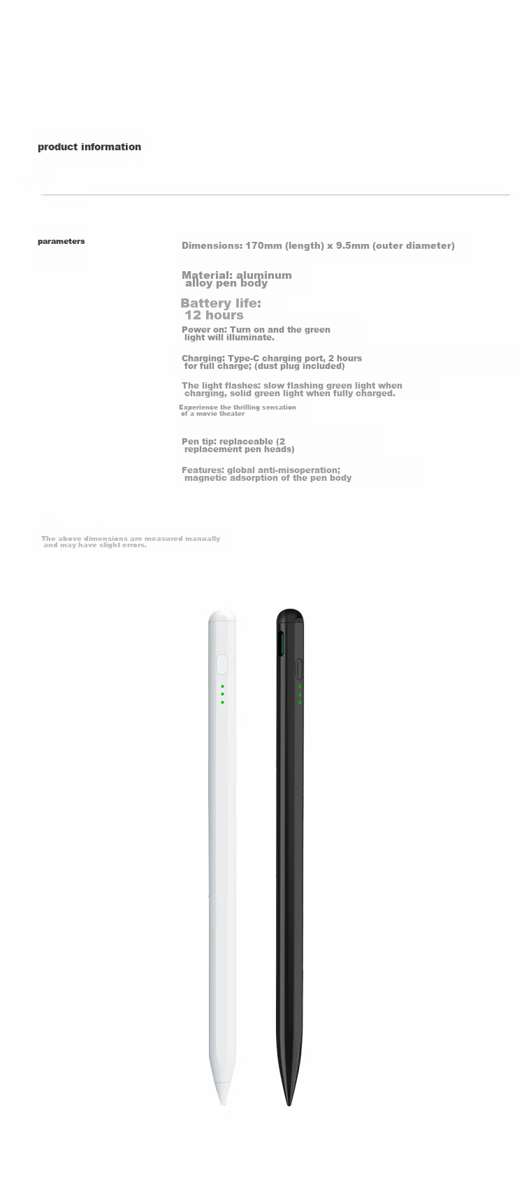 Snowkids IPad Capacitive Stylus, Handwriting Pen for 2022/2021 New Apple Tablets, Touch Pen for IPad/Air/Mini5/Pro 11, Second-Generation Drawing Pencil, Black 22
